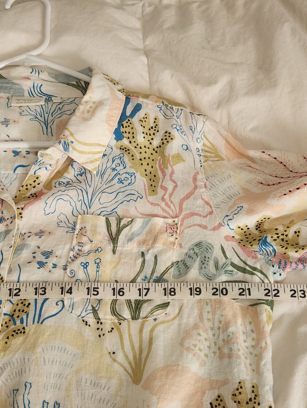 Spartina 449 Callie Linen Shirt Mermaid Coral Beach Seahorse Ocean Print Size L - Picture 8 of 10